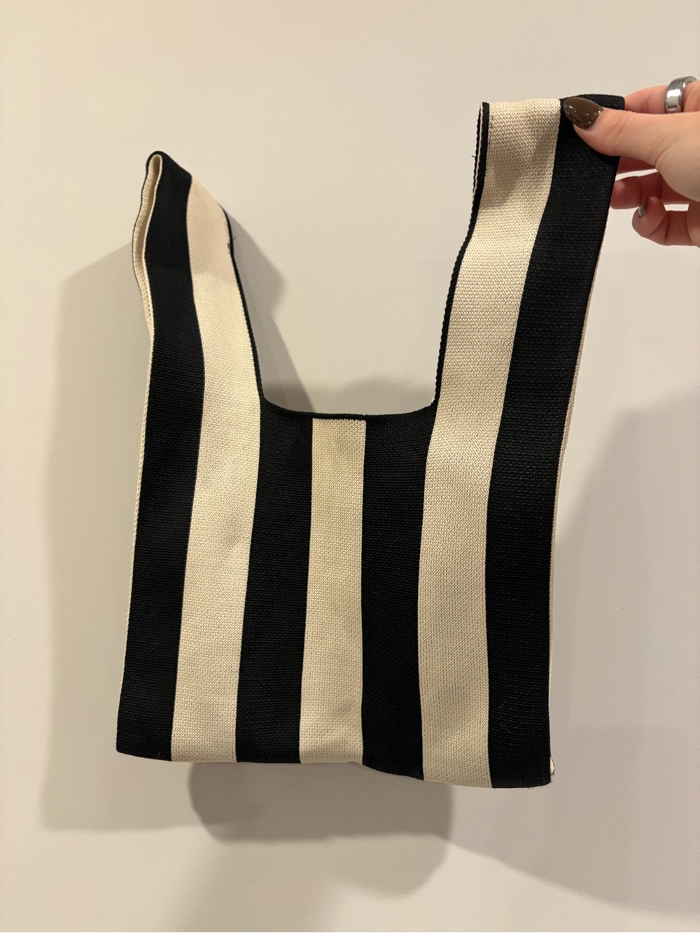 Striped Black and Cream Canvas Tote Bag